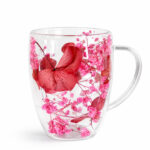 omobg chasha s termo stuklo dvoini steni s estestveni cvetq chervena hortenzia i gipsofila 300ml i61488 436