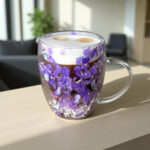 omobg chasha s termo stuklo dvoini steni s estestveni cvetq lilava hortenzia 300ml i61517 873