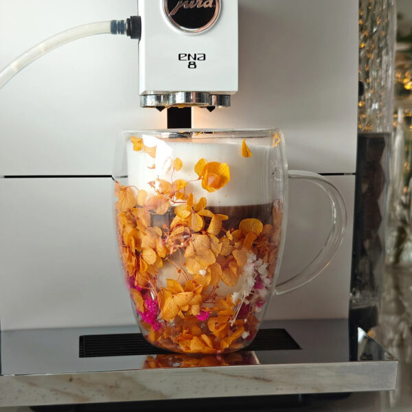 omobg chasha s termo stuklo dvoini steni s estestveni cvetq oranjava hortenzia 300ml i61480 681
