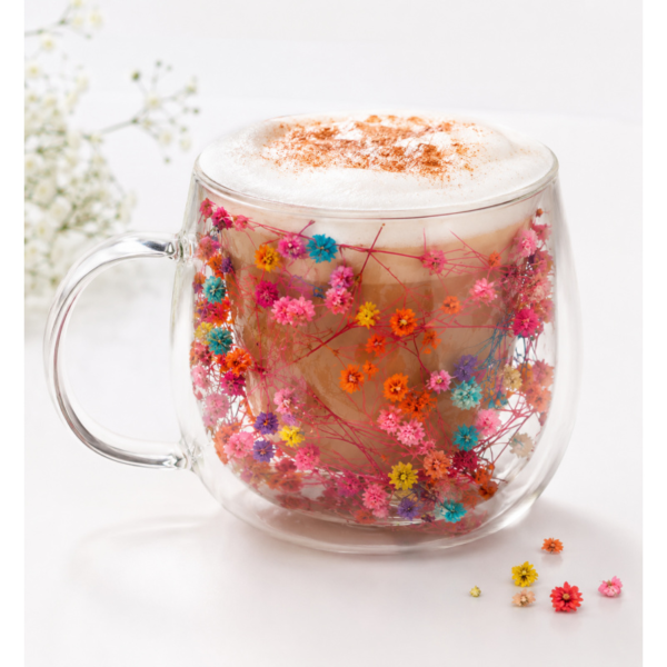 omobg chasha s termo stuklo dvoini steni s estestveni cvetq mnogocvetna gipsofila 300ml i68491 546